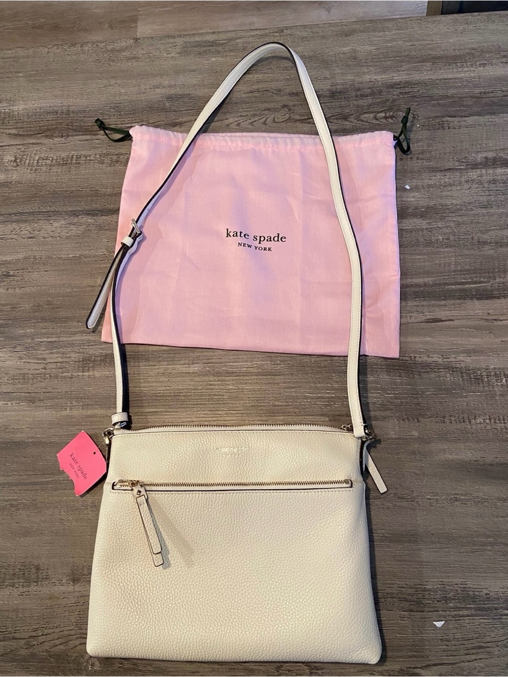 kate spade Cream Pebbled Leather Crossbody with Front Zip